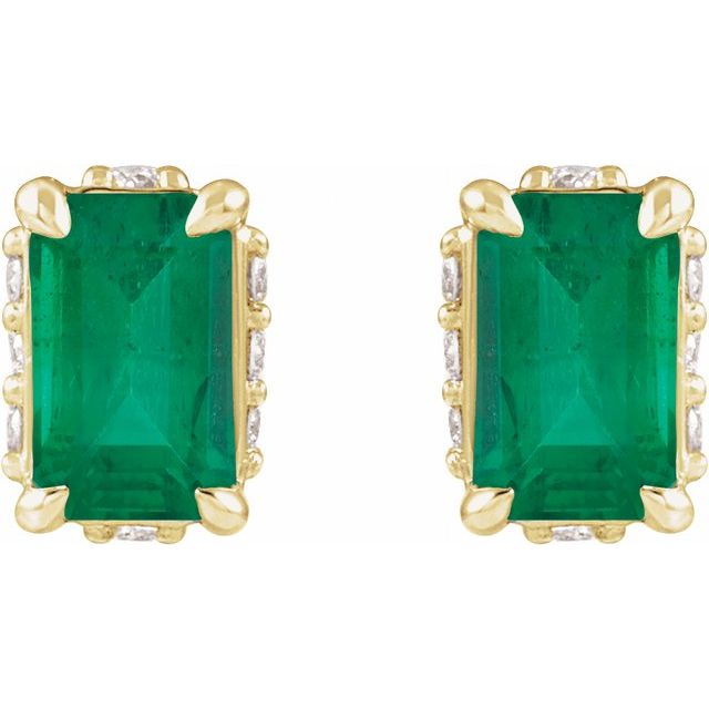 14K Lab-Grown Emerald & .06 CTW Natural Diamond Stud Earrings