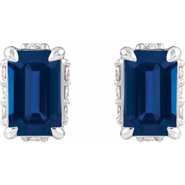 14K Lab-Grown Blue Sapphire & .06 CTW Natural Diamond Stud Earrings