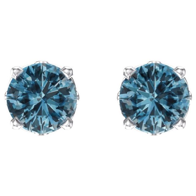 14K Natural Swiss Blue Topaz 4-Prong Scroll Setting® Stud Earrings