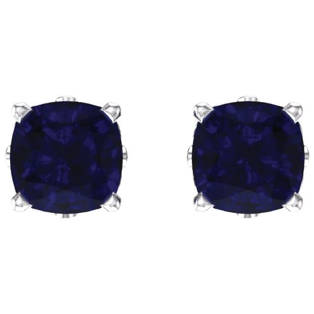 14K Cushion Lab-Grown Blue Sapphire Earrings