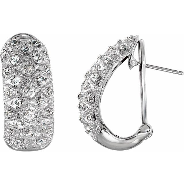 Sterling Silver Imitation Cubic Zirconia J-Hoop Omega Earrings