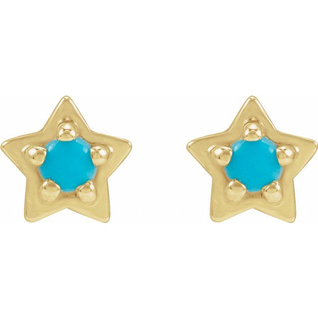 14K Natural Turquoise Petite Star Earring