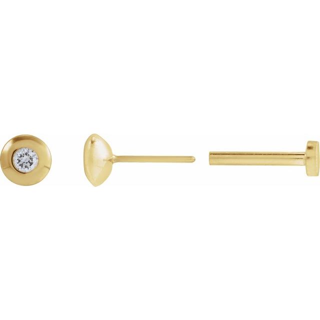 14K .03 CT Natural Diamond Domed Bezel-Set Earring