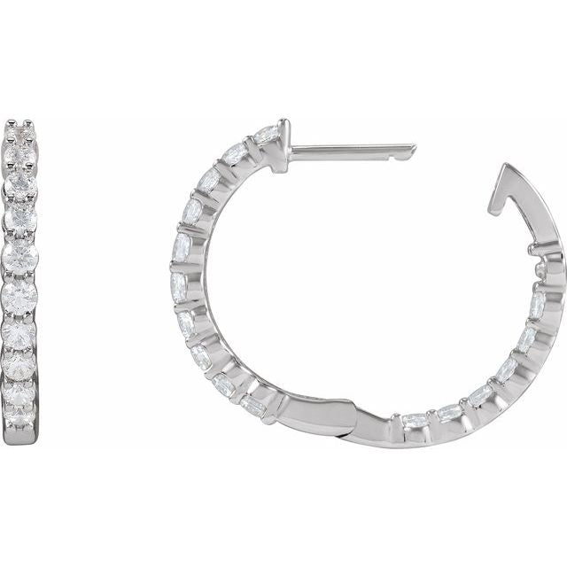 14K 1 CTW Lab-Grown Diamond Inside-Outside Hinged Hoop Earrings