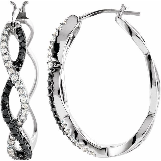 14K 1/2 CTW Black & Natural Diamond Hoop Earrings