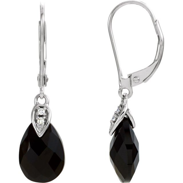 14K Natural Briolette Onyx & .025 CTW Natural Diamond Earrings