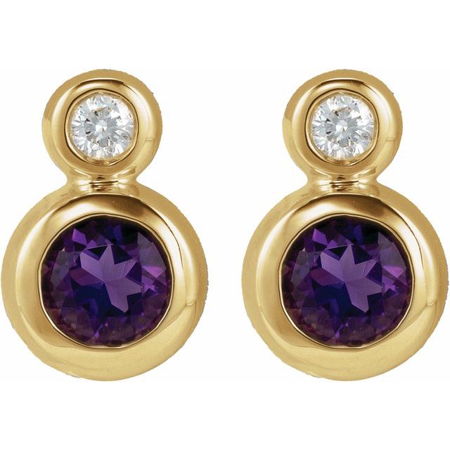 14K Natural Amethyst & .02 CT Natural Diamond Earring