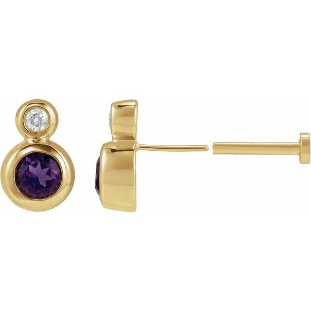 14K Natural Amethyst & .02 CT Natural Diamond Earring