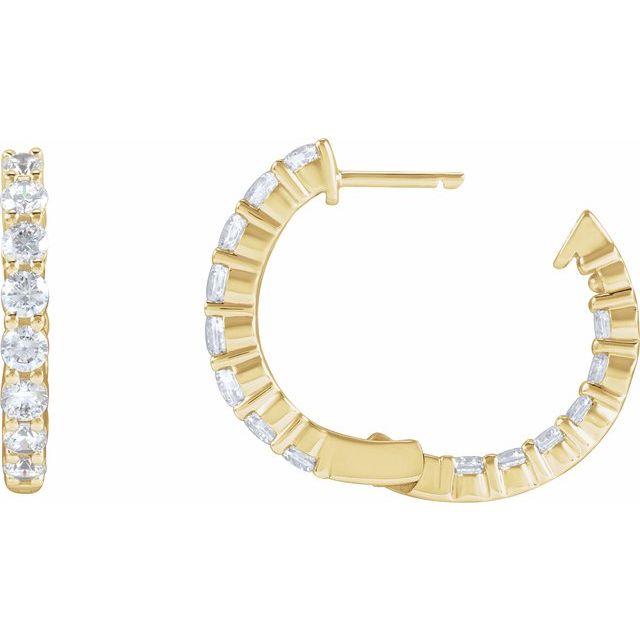 14K 2 CTW Lab-Grown Diamond Inside-Outside Hinged Hoop Earrings
