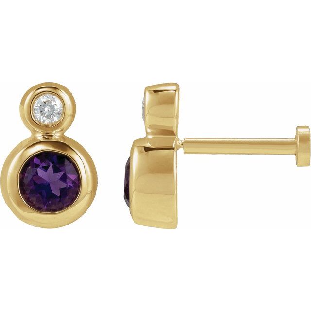 14K Natural Amethyst & .02 CT Natural Diamond Earring
