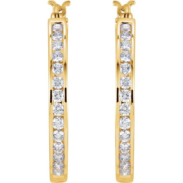 14K 1 CTW Natural Diamond Hoop Earrings