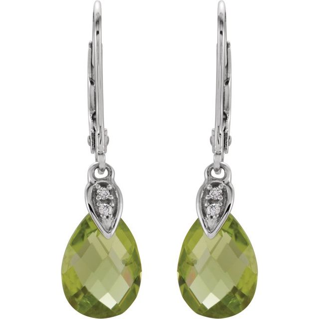 14K Natural Peridot & .025 CTW Natural Diamond Earrings