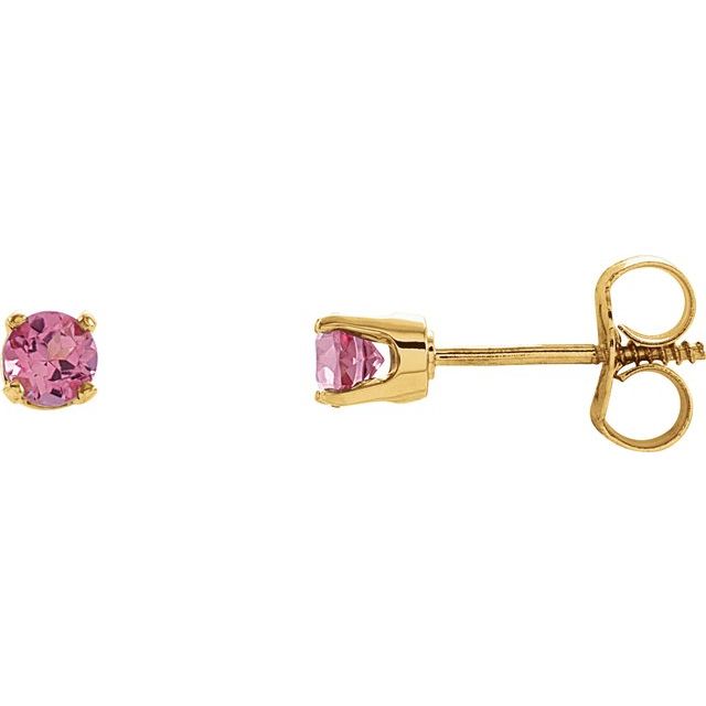 14K Natural Pink Tourmaline Youth Earrings