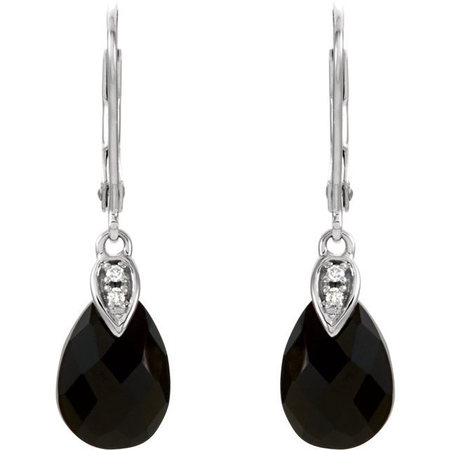 14K Natural Briolette Onyx & .025 CTW Natural Diamond Earrings
