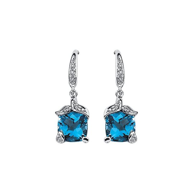 14K Natural Swiss Blue Topaz & .06 CTW Natural Diamond Earrings