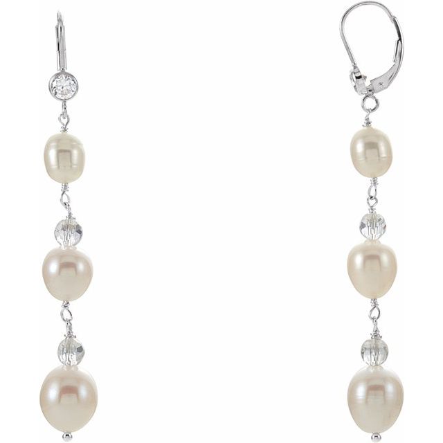 Sterling Silver Cultured Freshwater Pearl & Imitation Cubic Zirconia Earrings