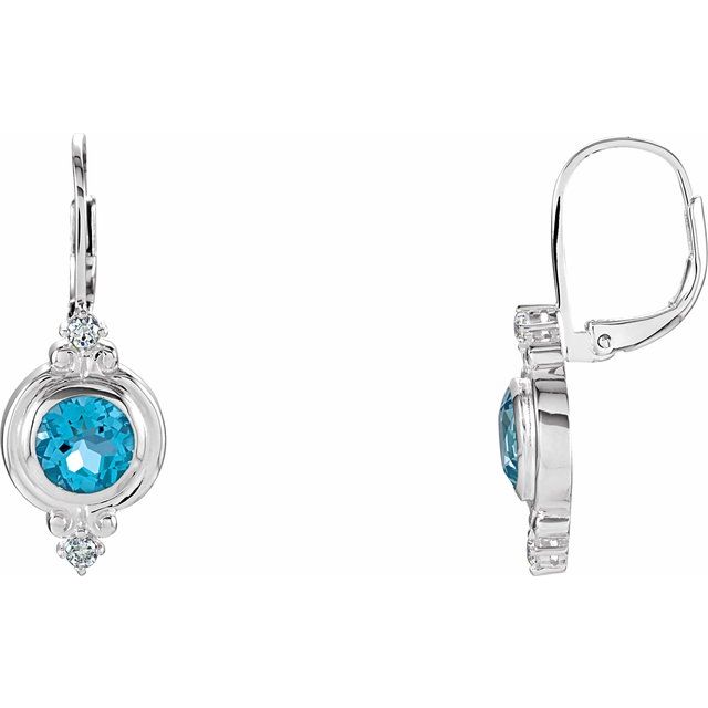 Sterling Silver Natural Swiss Blue Topaz & Imitation Cubic Zirconia Earrings