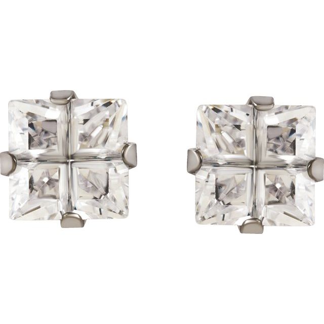 Stainless Steel Square Imitation Cubic Zirconia Piercing Stud Earrings