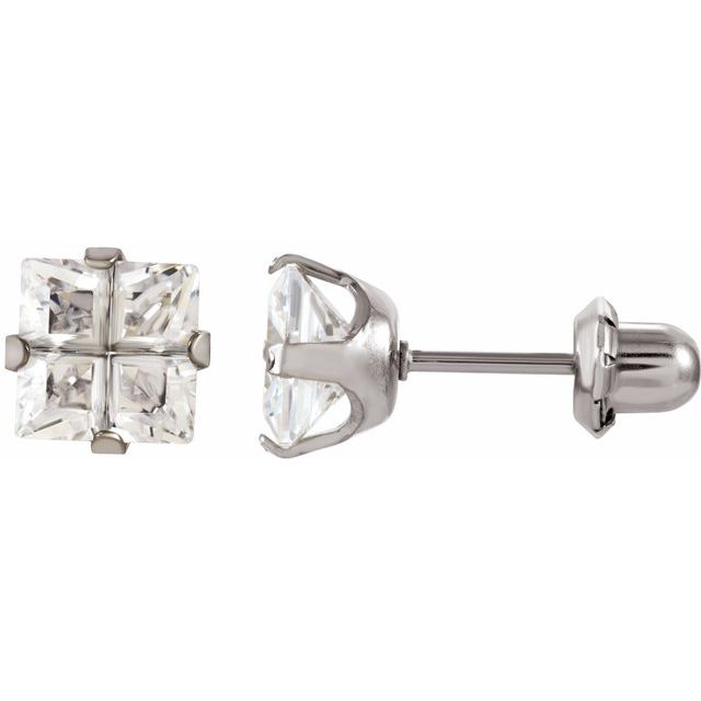 Stainless Steel Square Imitation Cubic Zirconia Piercing Stud Earrings