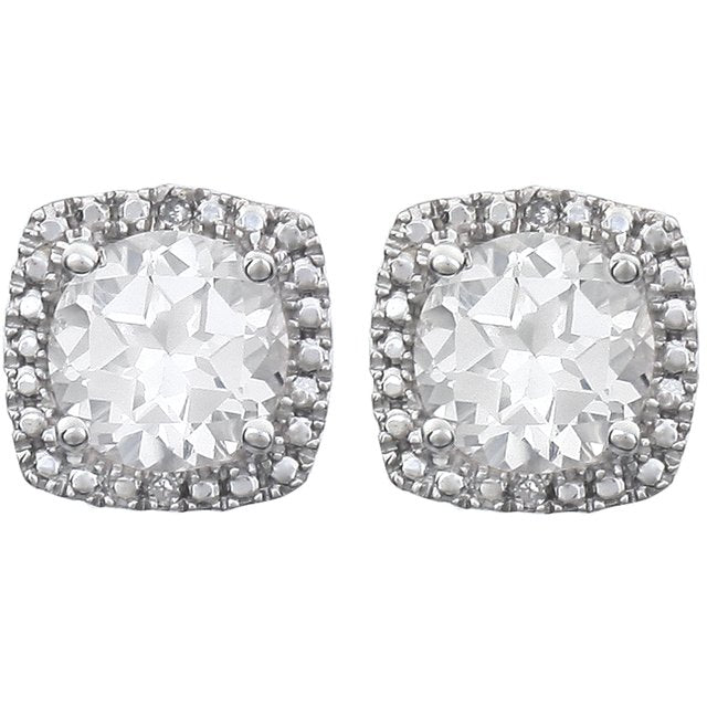 Sterling Silver Lab-Grown Sapphire & .015 CTW Natural Diamond Earrings