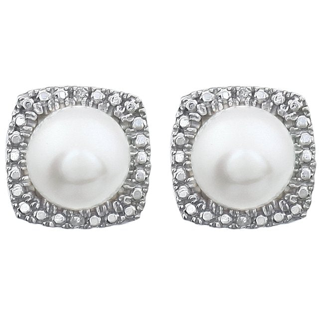 Sterling Silver Cultured Freshwater Pearl & .015 CTW Natural Diamond Earrings