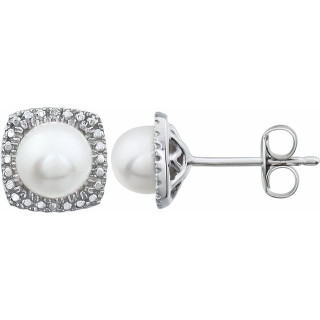 Sterling Silver Cultured Freshwater Pearl & .015 CTW Natural Diamond Earrings