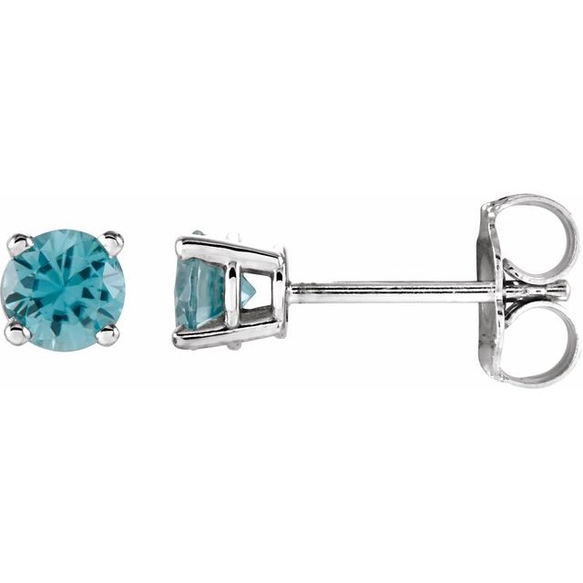 14K Natural Blue Zircon Stud Earrings