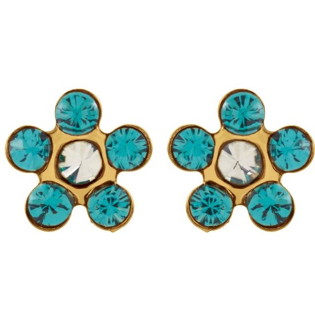 14K Imitation Teal Zircon Inverness® Piercing Earrings