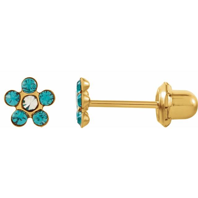 14K Imitation Teal Zircon Inverness® Piercing Earrings