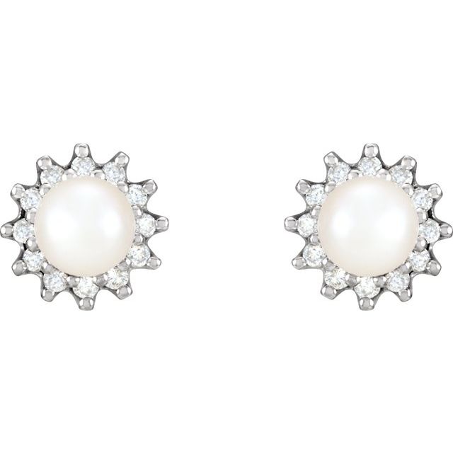 14K Cultured Akoya Pearl & 1/3 CTW Natural Diamond Earrings