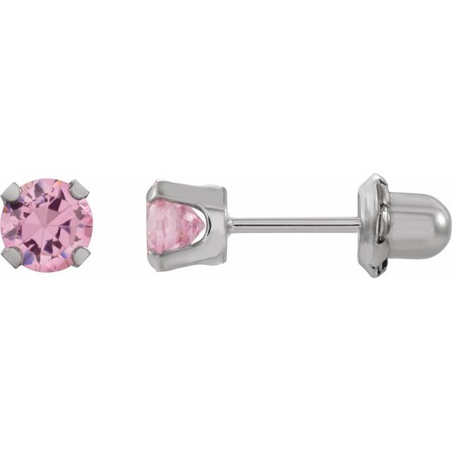Rhodium-Plated 14K Round Imitation Pink Cubic Zirconia Piercing Stud Earrings