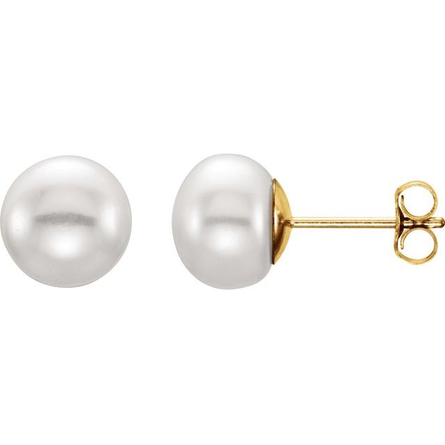 14K 7- Cultured Freshwater Button Pearl Earrings