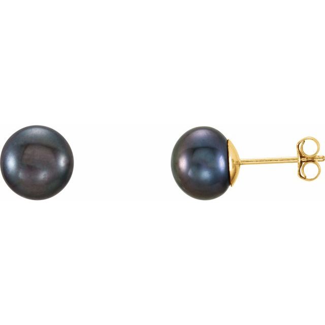 14K 7- Cultured Black Freshwater Button Pearl Earrings