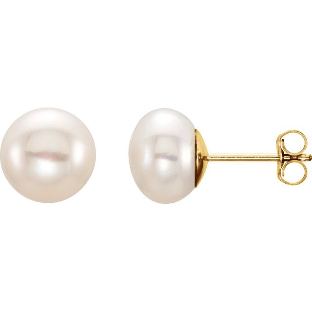 14K 8- Cultured Freshwater Button Pearl Earrings