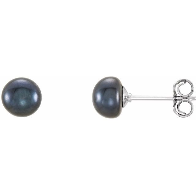 Sterling Silver 5- Cultured Black Freshwater Button Pearl Earrings