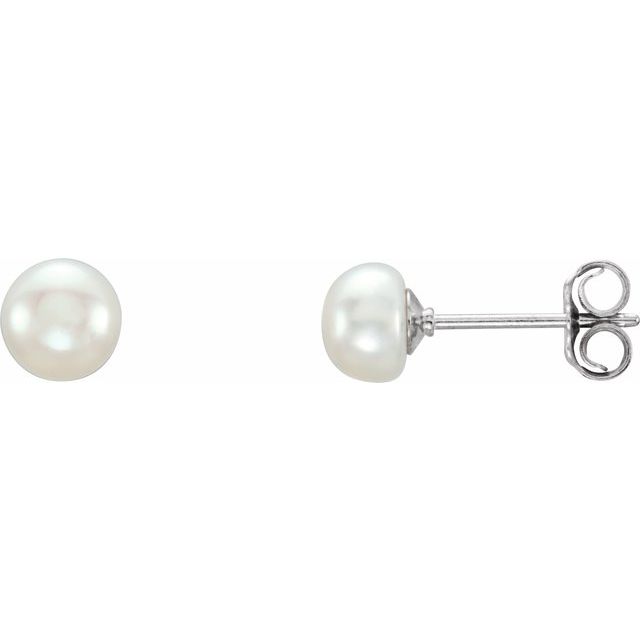 Sterling Silver 5- Cultured Freshwater Button Pearl Earrings