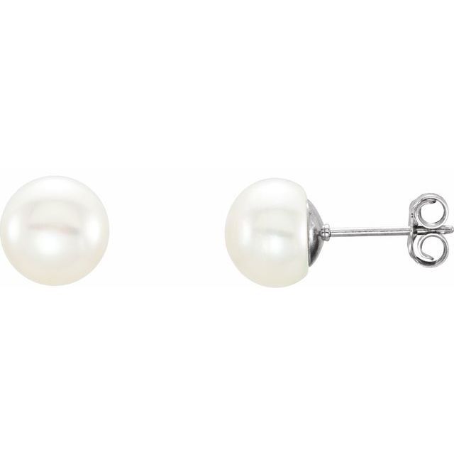 Sterling Silver 8- Cultured Freshwater Button Pearl Earrings
