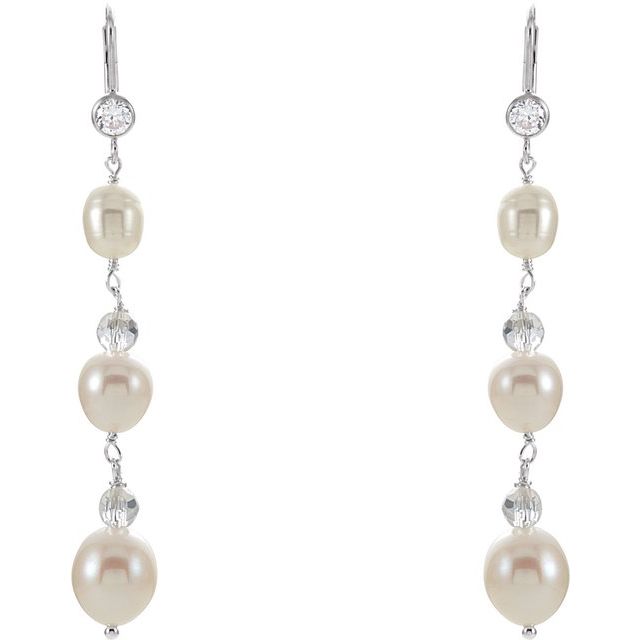 Sterling Silver Cultured Freshwater Pearl & Imitation Cubic Zirconia Earrings