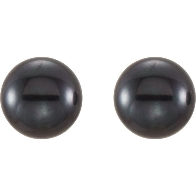 14K 5- Cultured Black Freshwater Button Pearl Earrings