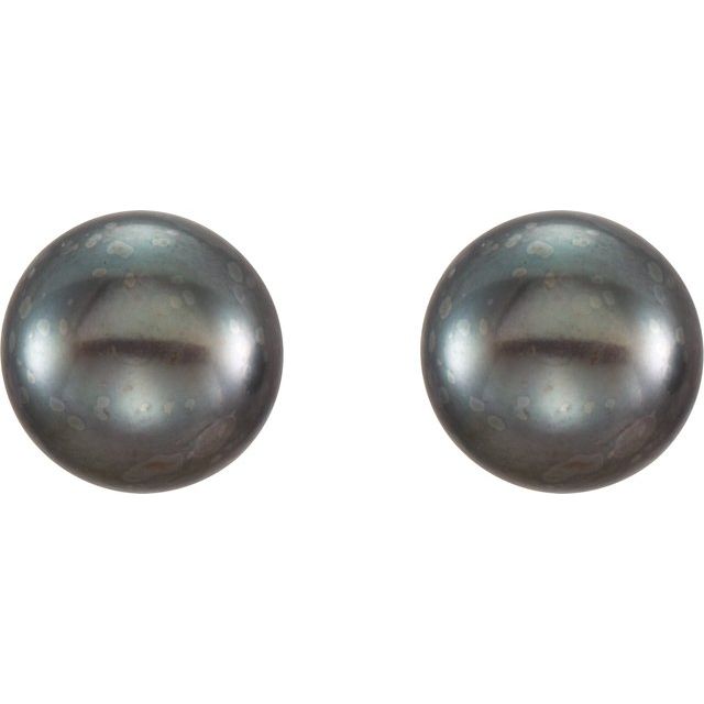 14K 6- Cultured Black Freshwater Button Pearl Earrings