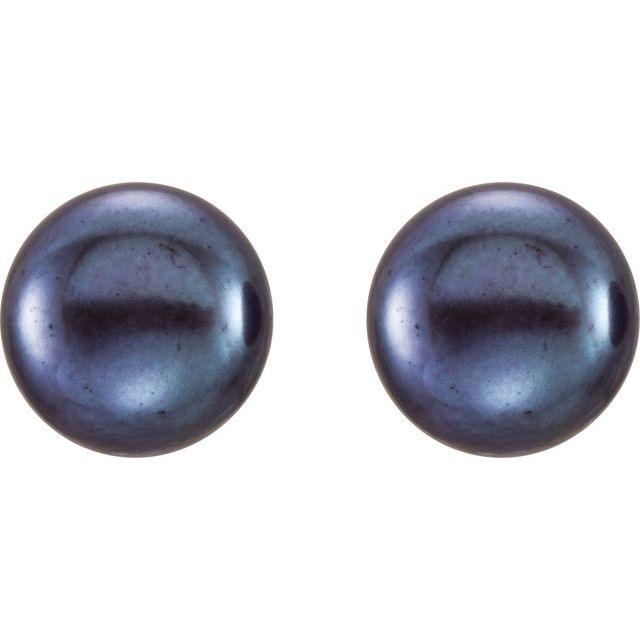 14K 8- Cultured Black Freshwater Button Pearl Earrings
