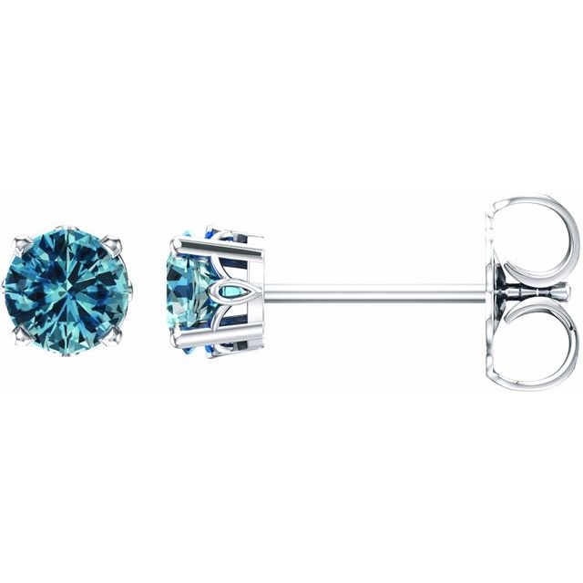 14K Natural Swiss Blue Topaz 4-Prong Scroll Setting® Stud Earrings