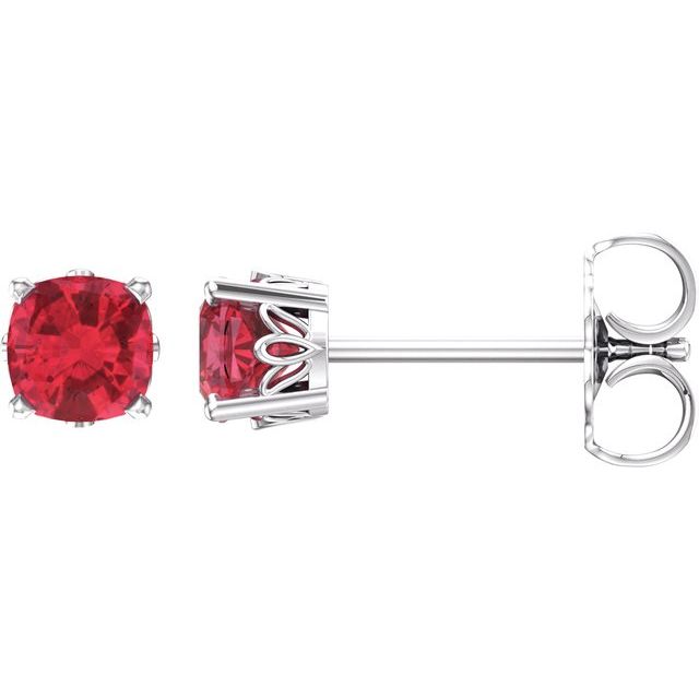 14K Cushion Lab-Grown Ruby Earrings