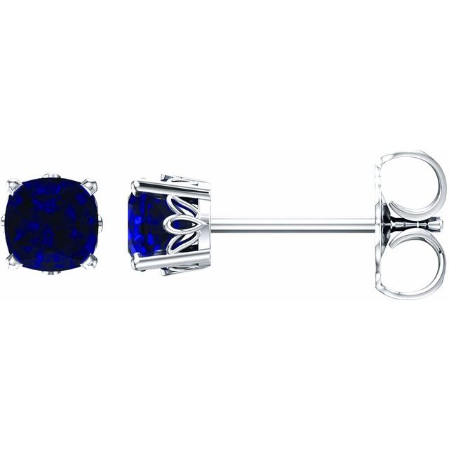 14K Cushion Lab-Grown Blue Sapphire Earrings