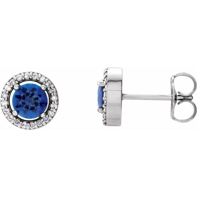 14K Natural Blue Sapphire & 1/10 CTW Natural Diamond Earrings