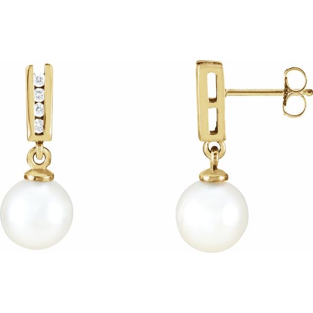 14K Cultured Akoya Pearl & 1/10 CTW Natural Diamond Earrings