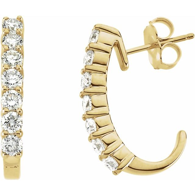 14K 1 CTW Natural Diamond J-Hoop Earrings