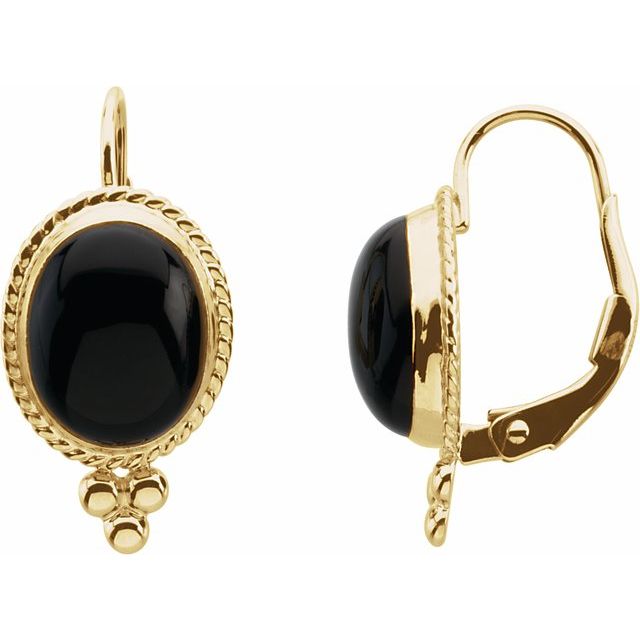 14K Natural Onyx Lever Back Earrings