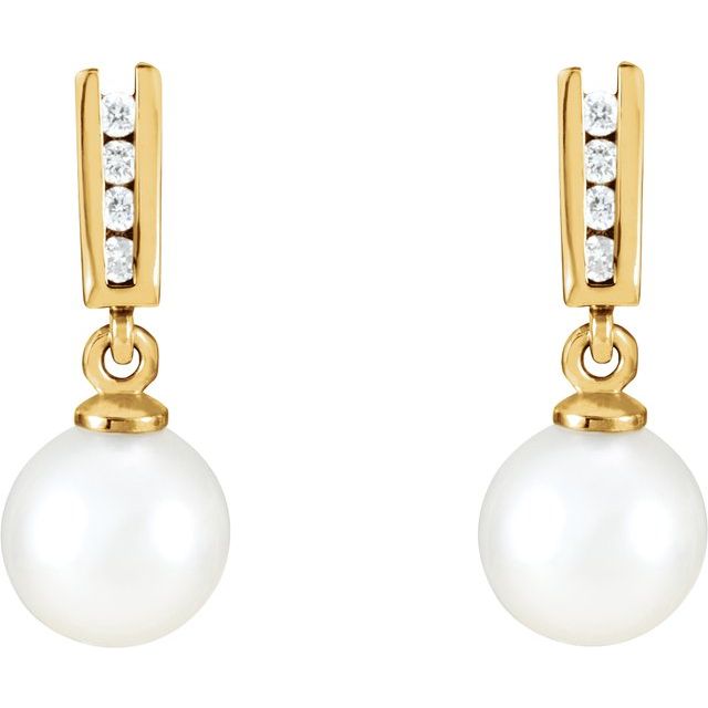 14K Cultured Akoya Pearl & 1/10 CTW Natural Diamond Earrings