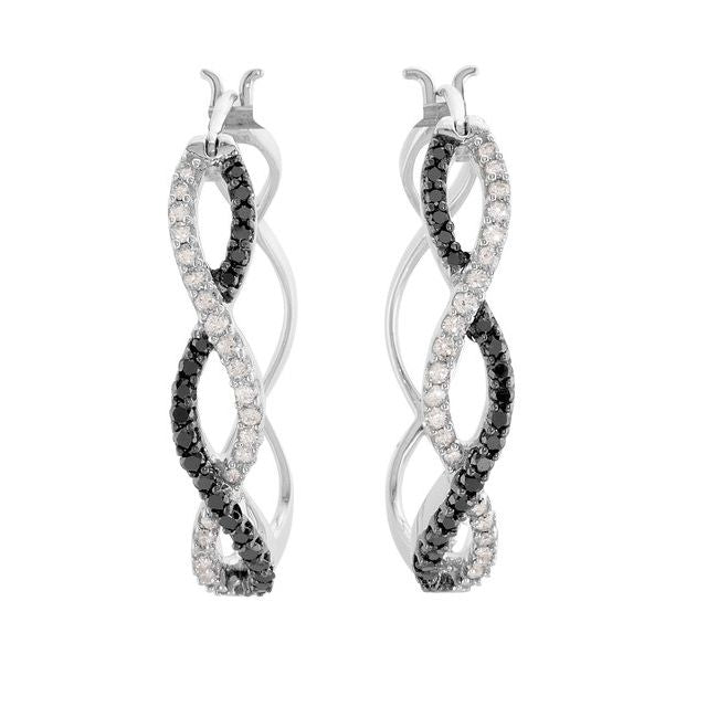 14K 1/2 CTW Black & Natural Diamond Hoop Earrings